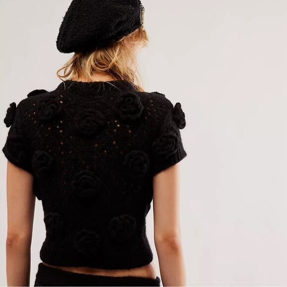 Tach Clothing Women’s Polina Top Elena Crochet Knit Skirt Set Black Rosettes S - Picture 7 of 15